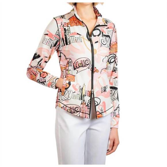 NEW BYLYSE micro knit printed jacket in cantaloupe - Picture 1 of 2